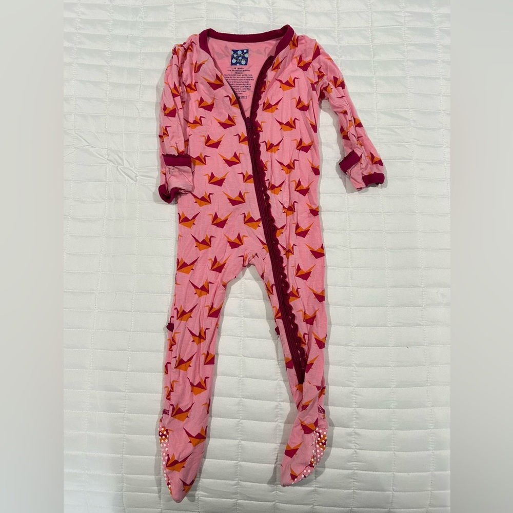 Pink Swan Print Kids One Piece